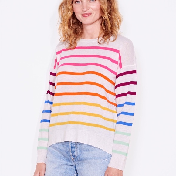 Sundry Rainbow MULTISTRIPE CREWNECK Sweater Cream Wool Cashmere Size L - Picture 7 of 13